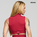 TOP FITNESS FEMININO GOLA ALTA VERMELHO COM ZIPER E BOJO NEUTRO