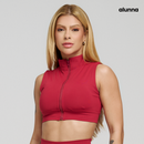 TOP FITNESS FEMININO GOLA ALTA VERMELHO COM ZIPER E BOJO NEUTRO