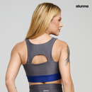 TOP FITNESS FEMININO CANELADO CHUMBO NO AZUL ROYAL COM BOJO NEUTRO