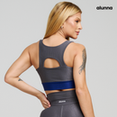 TOP FITNESS FEMININO CANELADO CHUMBO NO AZUL ROYAL COM BOJO NEUTRO